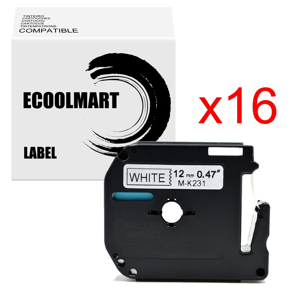 Label MK231 Compatible with Brother M-K231 P-Touch Tape 12mm Black On White - Picture 10 of 12